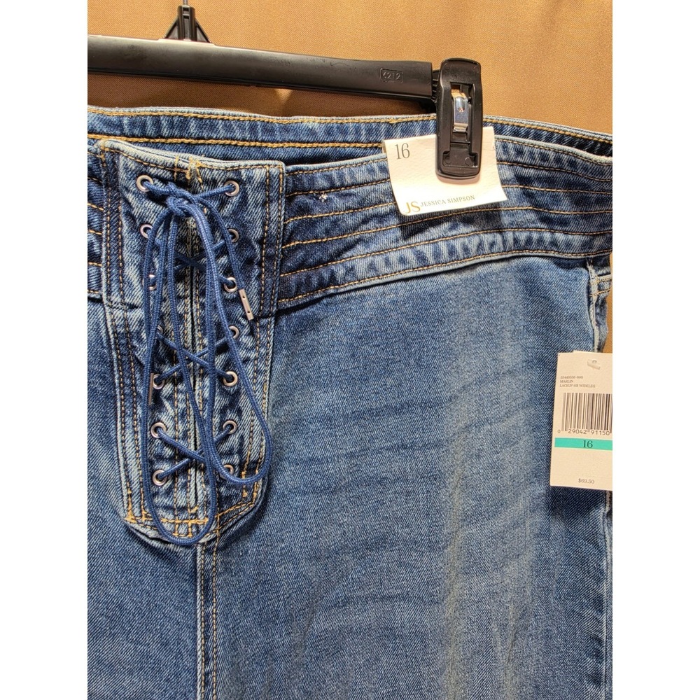 Jessica Simpson Marlin Lace Up Wide Leg Jeans Medium Wash Blue Denim Womens 16 - Picture 3 of 12